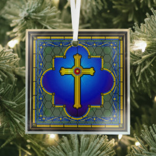 NEW Glass Cross Glass Tree Decoration