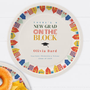 New Grad On The Block Houses Graduation Paper Plate