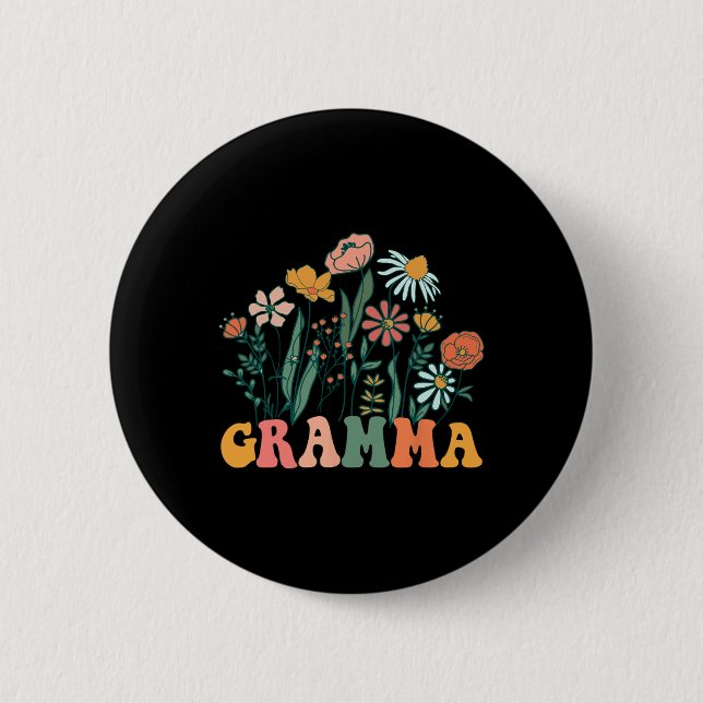 New Gramma Wildflower First Birthday &amp; Baby Sh 6 Cm Round Badge (Front)