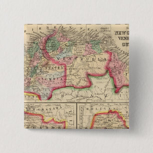 New Granada, Venezuela, Guiana Map by Mitchell 15 Cm Square Badge