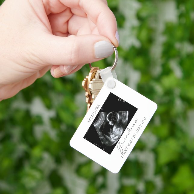 New Grandma Baby Announcement Ultrasound From Baby Key Ring (Hand)