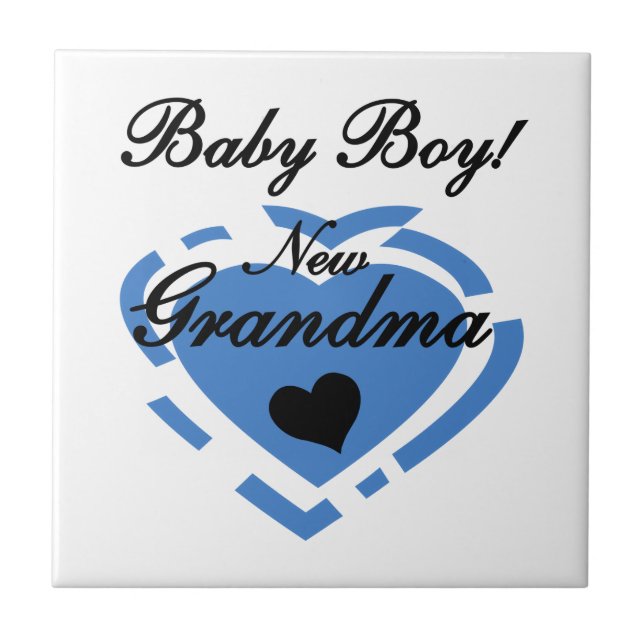 New Grandma Baby Boy Blue Heart Gifts Tile (Front)