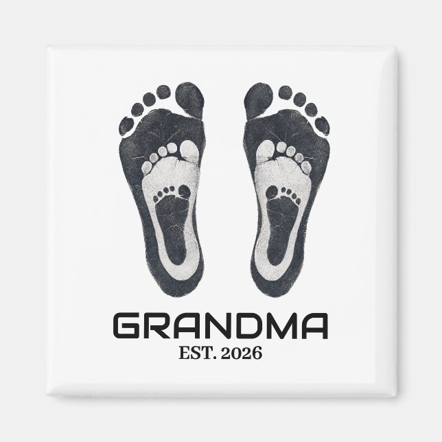 New Grandma Baby Footprints Established Date Magnet (Front)