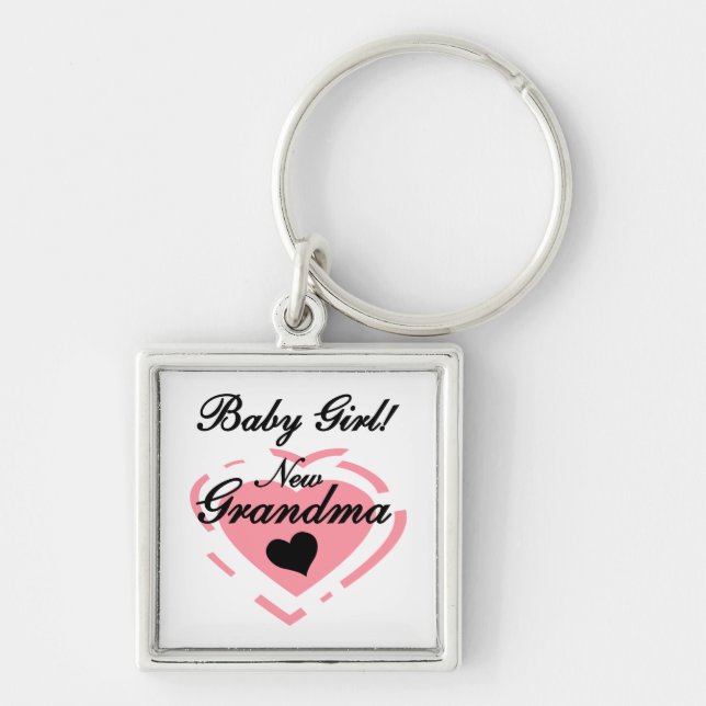 New Grandma Baby Girl Pink Heart Gifts Key Ring (Front)