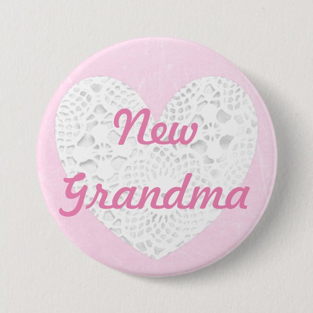 New Grandma Bragging Pink Lacy Button (Front)
