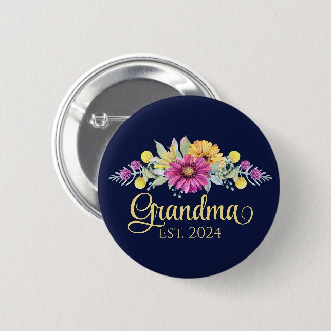 New Grandma Elegant Floral Daisy Sunflower 6 Cm Round Badge (Front & Back)