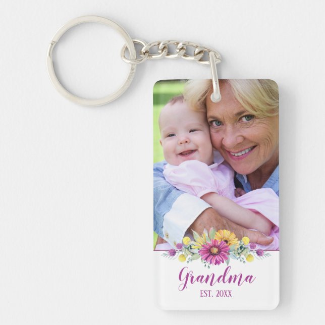 New Grandma Elegant Flowers| Photo Key Ring (Front)