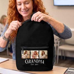 New Grandma Est. Year Custom Name 3 Photo Backpack