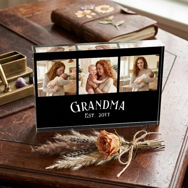 New Grandma Est. Year Custom Name 3 Photo Block (Creator Uploaded)