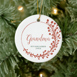 New Grandma Established Personalized Fern Wreath Ceramic Tree Decoration