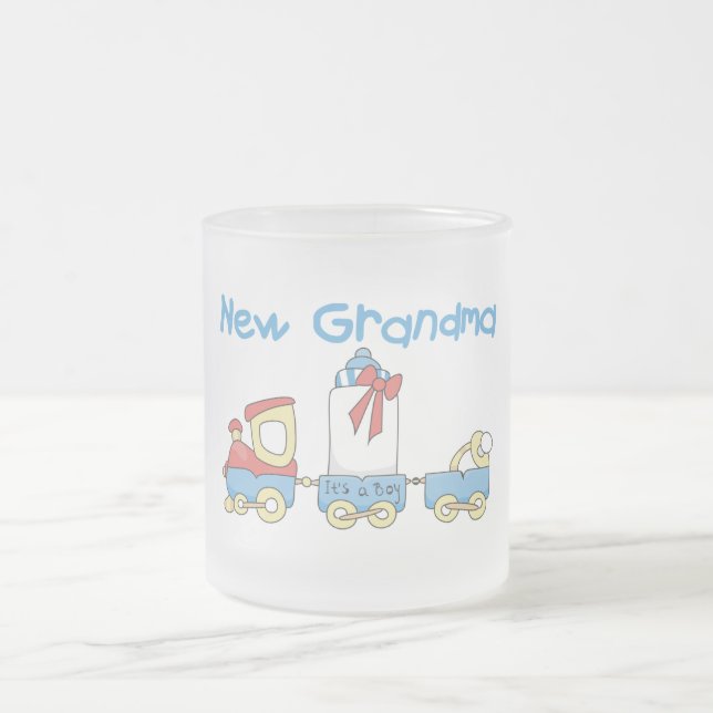 New Grandma of Boy-Train Tshirts and Gifts Frosted Glass Coffee Mug (Center)
