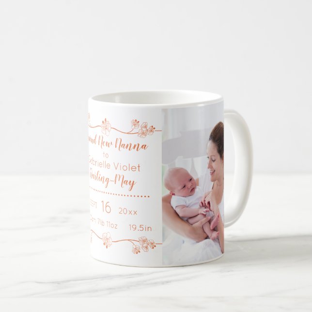 New Grandma Photos & Birth Stats - Orange & White Coffee Mug (Front Right)