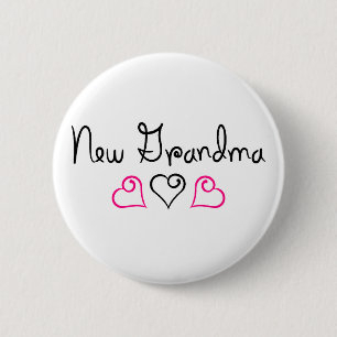 New Grandma Pink Black Hearts 6 Cm Round Badge