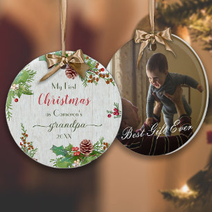 New Grandpa 1st Christmas Rustic Custom Photo  Ornament