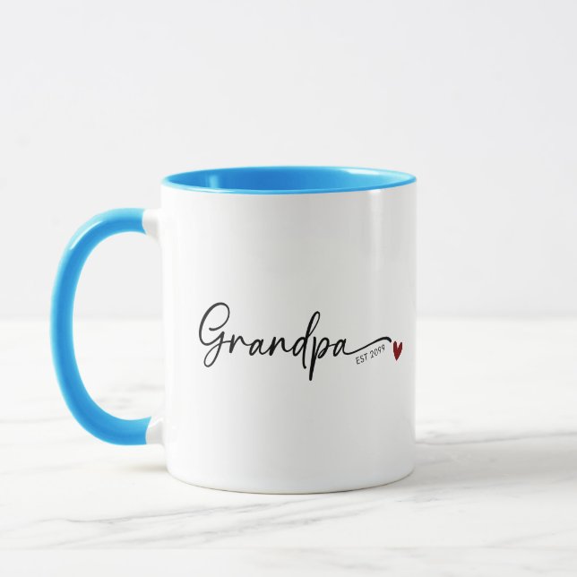 New Grandpa Established Year Script Blue Mug (Left)
