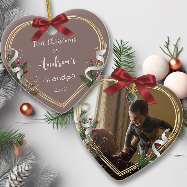 New Grandpa New Baby 1st Christmas Photo  Ceramic Tree Decoration (Creator Uploaded)