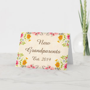 New Grandparents Est. 2019 Vintage Floral Art Card