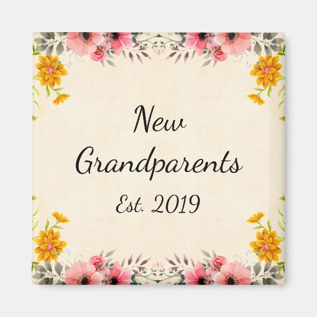 New Grandparents Est. 2019 Vintage Floral Magnet (Front)