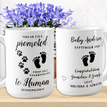 New Grandparents Pregnancy Announcement Coffee Mug<br><div class="desc">You've been promoted from Dog grandparents to Human grandparents! Include your best dog and newly appointed guard dog in your pregnancy announcement to your parents, the new baby grandparents with this adorable dog pregnancy announcement coffee mug. “You've been promoted from Dog grandparents to Human grandparents... Personalise with Baby Last Name...</div>