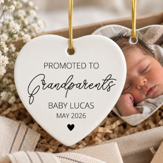 New Grandparents White Script Baby Photo Keepsake Ceramic Tree Decoration