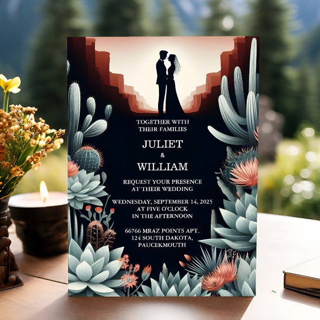 New Green Boho Leaf Desert Cacti Succulent Wedding Invitation (Creator Uploaded)