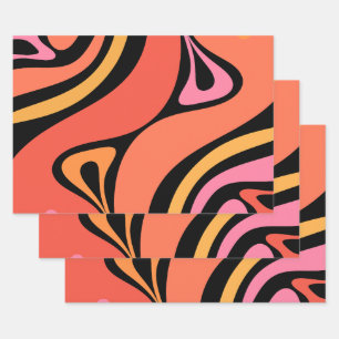New Groove Abstract Retro Modern Pink Orange Black Wrapping Paper Sheet