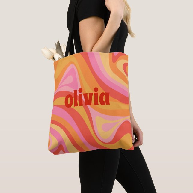 New Groove Retro Abstract Pattern Personalised Tote Bag (Close Up)