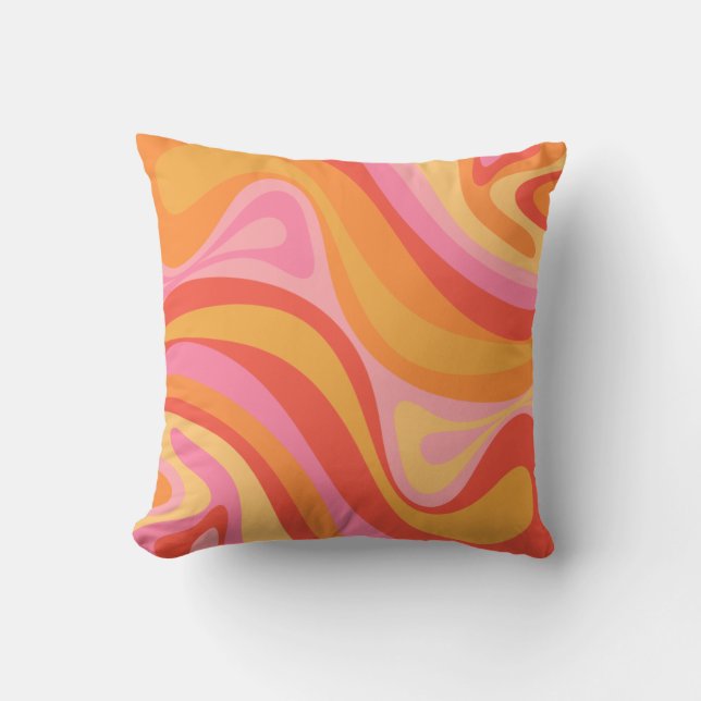 New Groove Retro Abstract Pattern Pink and Orange Cushion (Front)