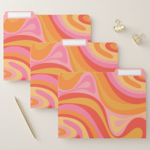 New Groove Retro Abstract Pattern Pink and Orange File Folder