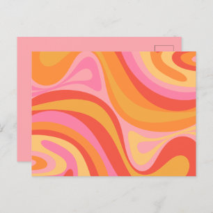 New Groove Retro Abstract Pattern Pink and Orange Postcard
