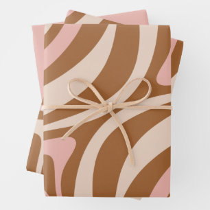 New Groove Retro Abstract Patterns Brown Pink Wrapping Paper Sheet