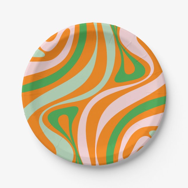 New Groove Retro Abstract Trippy Boho Pattern Paper Plate (Front)