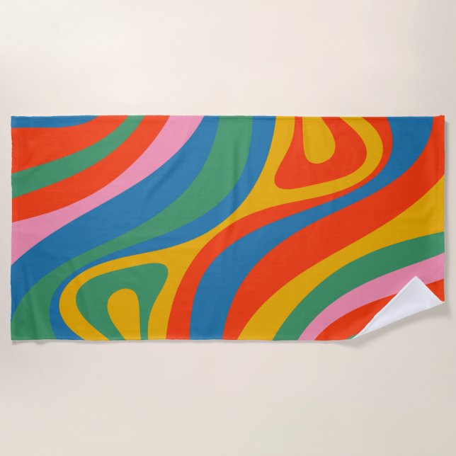 New Groove Retro Trippy Colourful Abstract Pattern Beach Towel (Front)