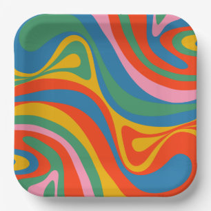 New Groove Retro Trippy Colourful Abstract Pattern Paper Plate