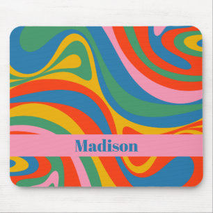New Groove Retro Trippy Colourful Abstract w/ Name Mouse Pad