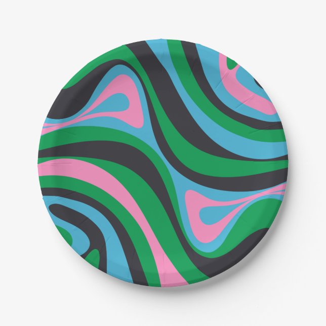 New Groove Trippy Retro Colourful Abstract Pattern Paper Plate (Front)