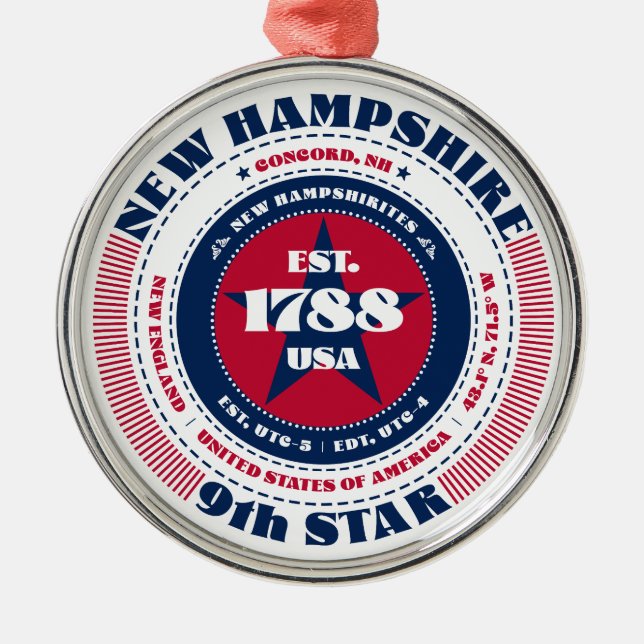 New Hampshire 9th State Christmas Ornament (Front)
