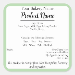 New Hampshire Cottage Food Business Baking Label