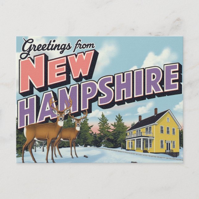 New Hampshire Deer Winter Scene Postcard (Front)