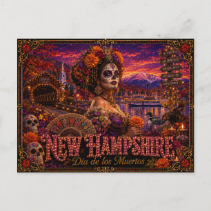 New Hampshire Día de los Muertos Retro Postcard