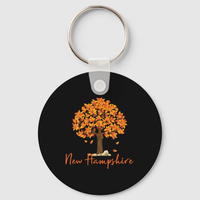 New Hampshire Fall Foliage Autumn Rustic Maple Oak Key Ring (Front)