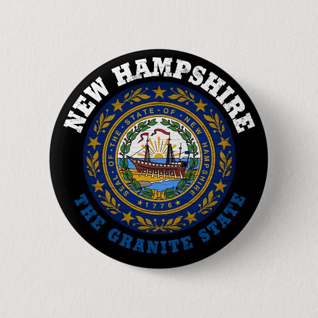 NEW HAMPSHIRE GRANITE STATE FLAG 6 CM ROUND BADGE (Front)