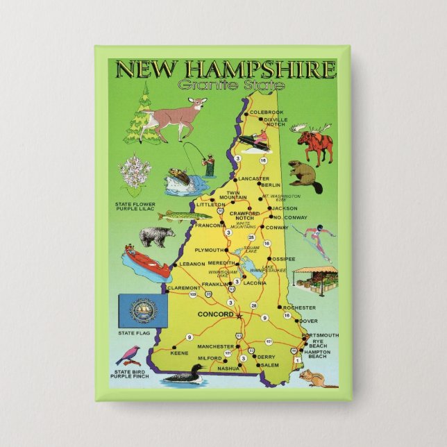  New Hampshire Illustrated  Map Postcard (Front)