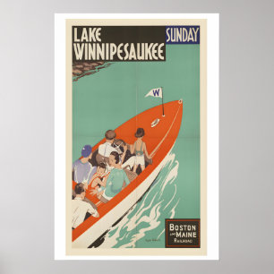 New Hampshire Lake Winnipesaukee Vintage Travel Poster