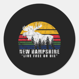New Hampshire Live Or Die Vintage Moose Forest Classic Round Sticker