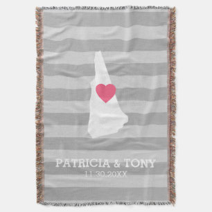 New Hampshire Map Home State Love - Custom Heart Throw Blanket