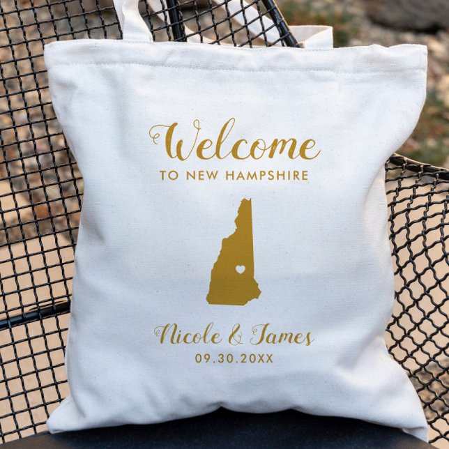 New Hampshire Map Wedding Welcome Bag, Gold Tote Bag (Creator Uploaded)