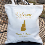 New Hampshire Map Wedding Welcome Bag, Gold Tote Bag<br><div class="desc">Wedding weekend welcome gift bag for out of town guests to your wedding,  featuring image of New Hampshire,  with heart you may place at the precise location. Fill tote with your favourite goodies.</div>