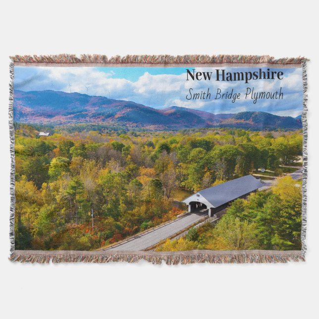 New Hampshire Plymouth Smith Bridge Throw Blanket (Front)