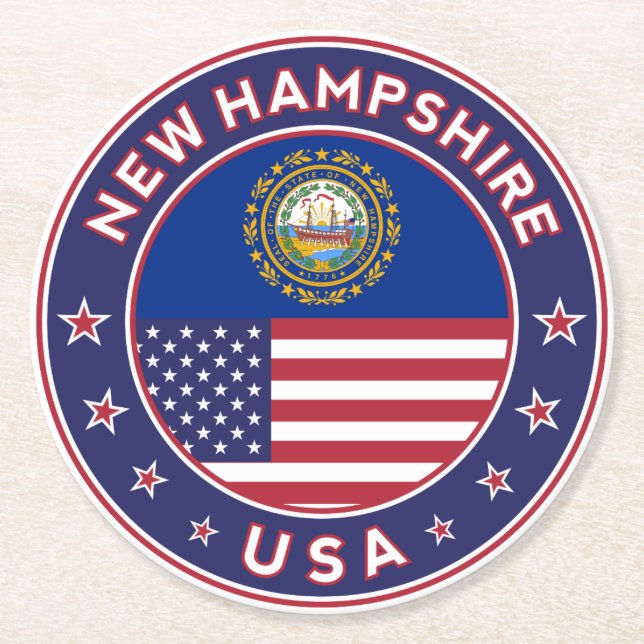 New Hampshire Round Paper Coaster (Front)